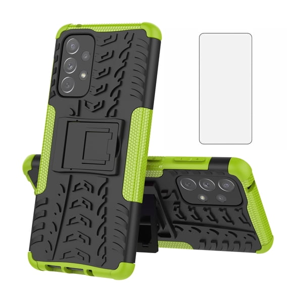 Asuwish Compatible with Samsung Galaxy A73 5G Phone Case Tempered Glass Screen Protector Slim Stand Hybrid Heavy Duty Rugged Protective Cell Cover for A 73 Women Men Green