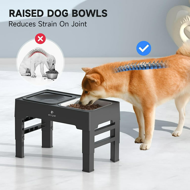Large Dog Bowl Stand, Height Adjustable Wooden Raised Stand With 2 Bowls
