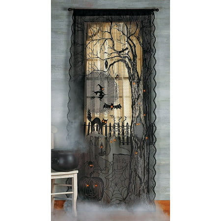 Halloween Spooky Lighted Lace Curtain Panel