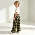 thumbnail image 4 of Girls Plaid Pants with Pockets Casual Fall Fashion Baggy Elastic Waist Drawstring Kids Wide Leg Pants Yellow 12, 4 of 5