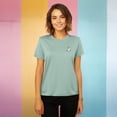 thumbnail image 2 of Dalix Heartly Ghost Embroidered Cotton Relaxed Fit Short Sleeve Crewneck Tee Shirt Women in Dusty Blue XS X-Small, 2 of 5