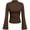 Brown, variant on Womens Long Sleeve Shirts Fall Bell Sleeve Mock Turtleneck Ribbed Going Out Tops Casual Ruched Y2K Clothes