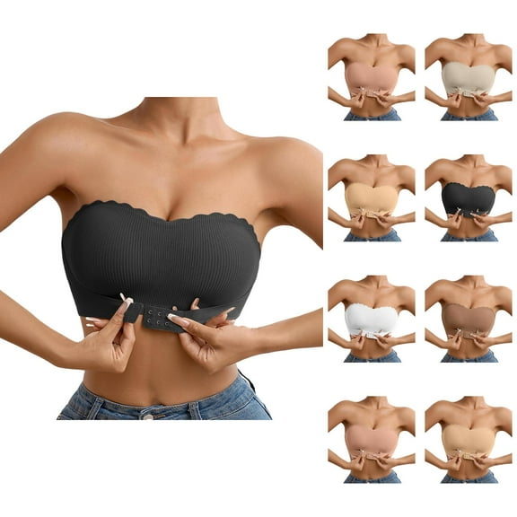 Strapless Bras for Women Wave Trim Seamless Non- Side Support Push Up Bandeau Bra Tube Top Bralettes Everyday Bra