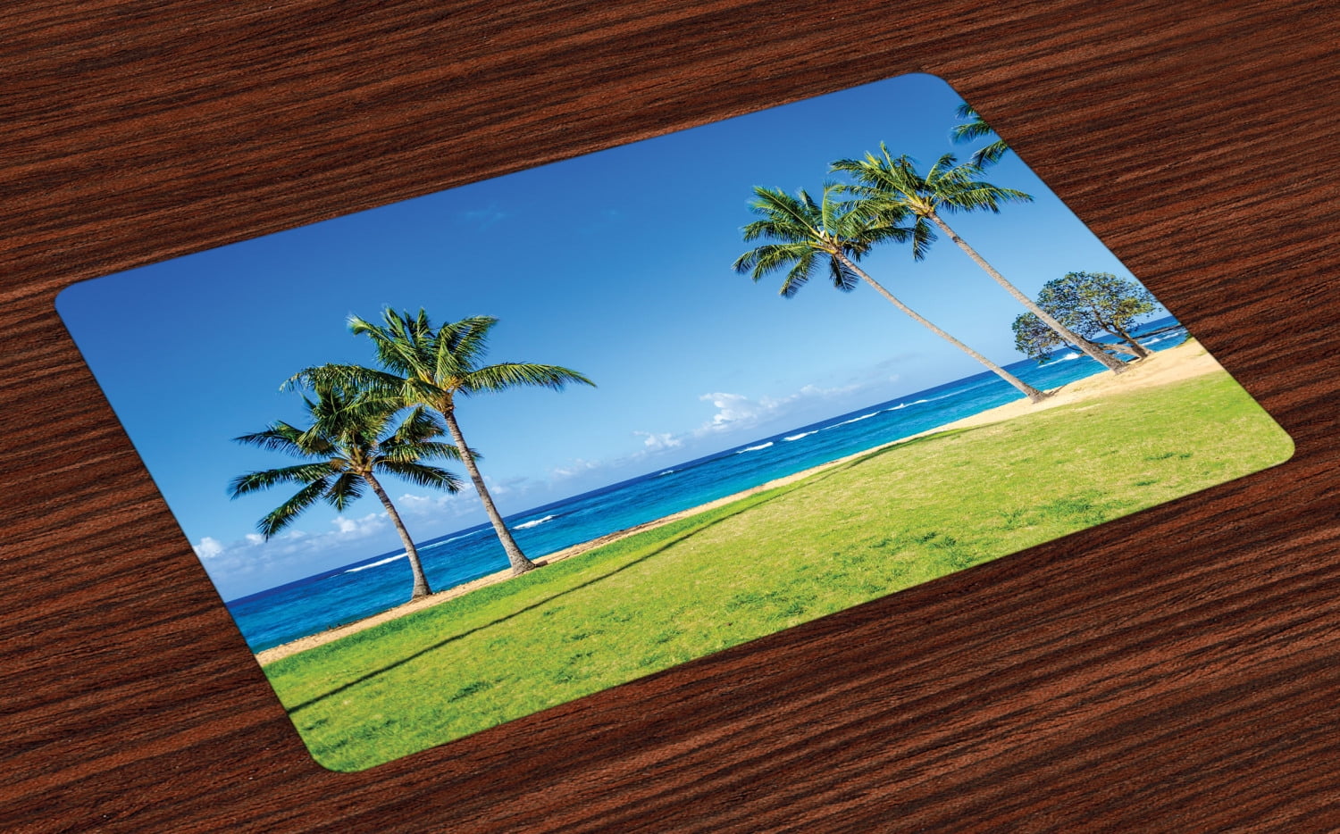 Hawaiian Placemats Set of 4 Coconut Palm Trees and Lawn on the Sandy