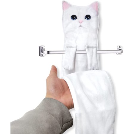 Cat Funny Hand Towels for Bathroom Kitchen - Cute Decorative Cat Decor Hanging Washcloths Face Towels Super Absorbent Soft- Housewarming Gift for Cat Lovers