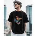 thumbnail image 3 of Men's T-Shirt Butterfly Colorful Embroidery Style Short Sleeve Casual Tee Classic Crew Neck T-Shirt for Men, 2XL, 3 of 7
