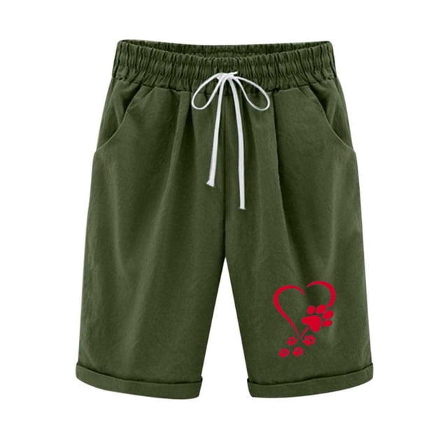 Shorts for Women, Womens Elastic Waist Baseball Printed Drawstring Shorts