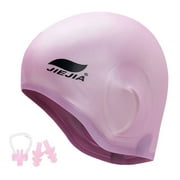 Bonnet de bain en silicone 3D ergonomique Protection des oreilles Bonnet de bain avec pince-nez et bouchons d'oreille pour femmes hommes
