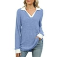 thumbnail image 3 of Womens Contrast Collar Top Long Sleeve Ribbed Knit Lightweight Fall Comfort Sweater, 3 of 8