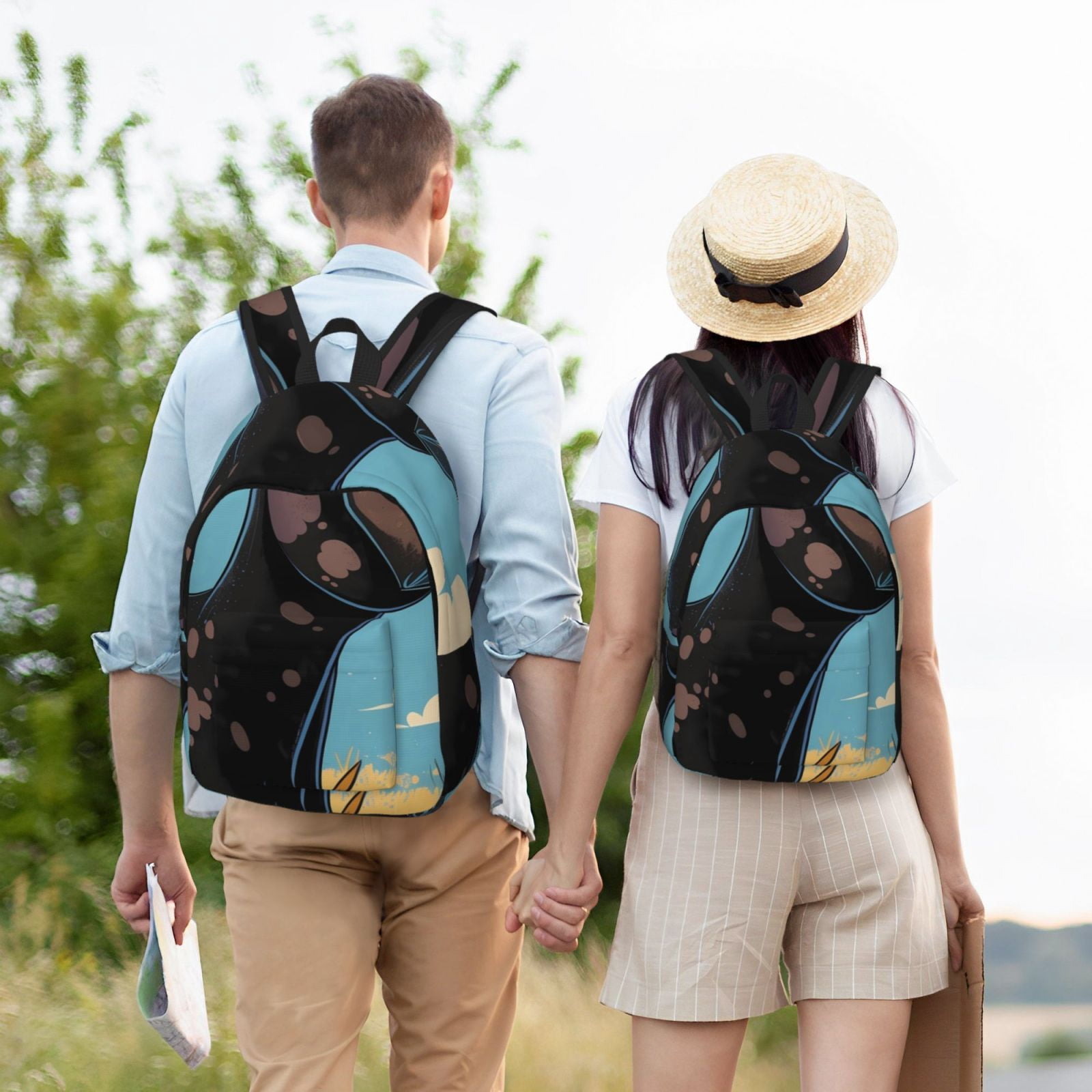 Vsdgher Whimsical Cartoon Cow Print Canvas Backpack Travel Rucksack Unisex Knapsack 15.7/17.7Inch Laptop Backpack for Work,College -Medium