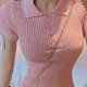 thumbnail image 5 of Vestido de manga corta de punto con cuello vuelto abotonado, ajustado, Color puro, vestido de mujer para verano, 5 of 8