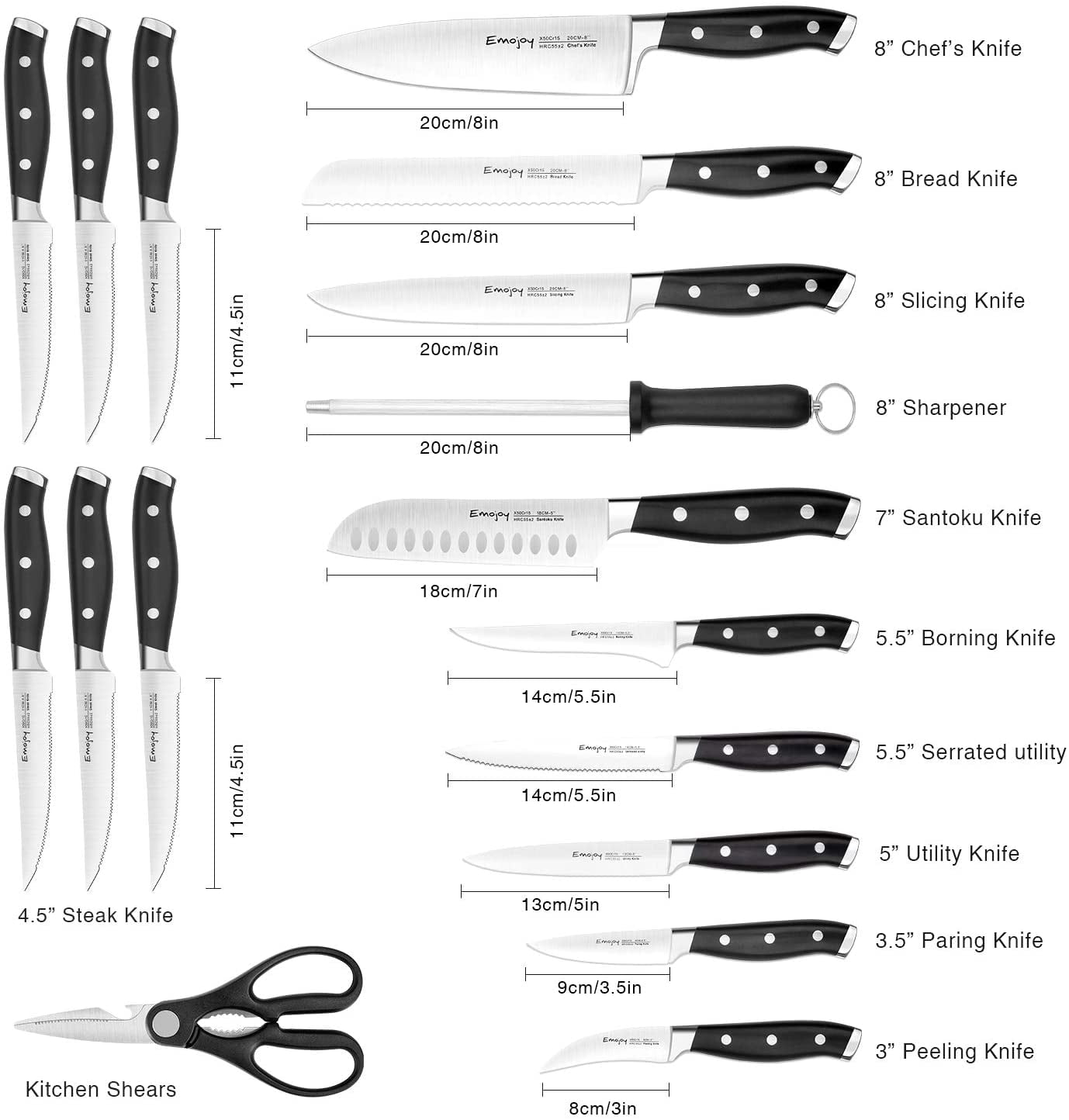  Emojoy Knife Set, 18-Piece Kitchen Knife Set with