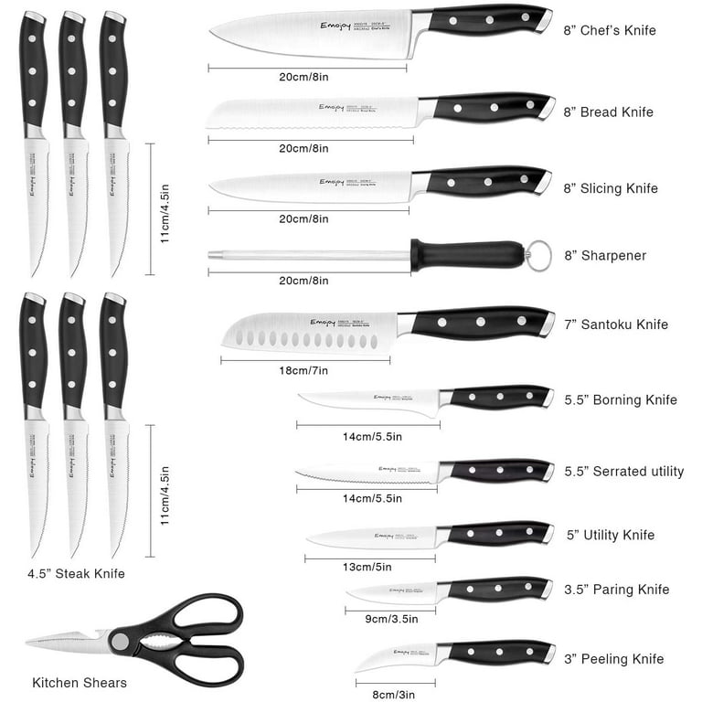 Emojoy Knife Set, 16 Pcs Kitchen Knife Set with Block, Chef Knife Set with  sharpener, Stainless Steel Professional Knife for Kitchen