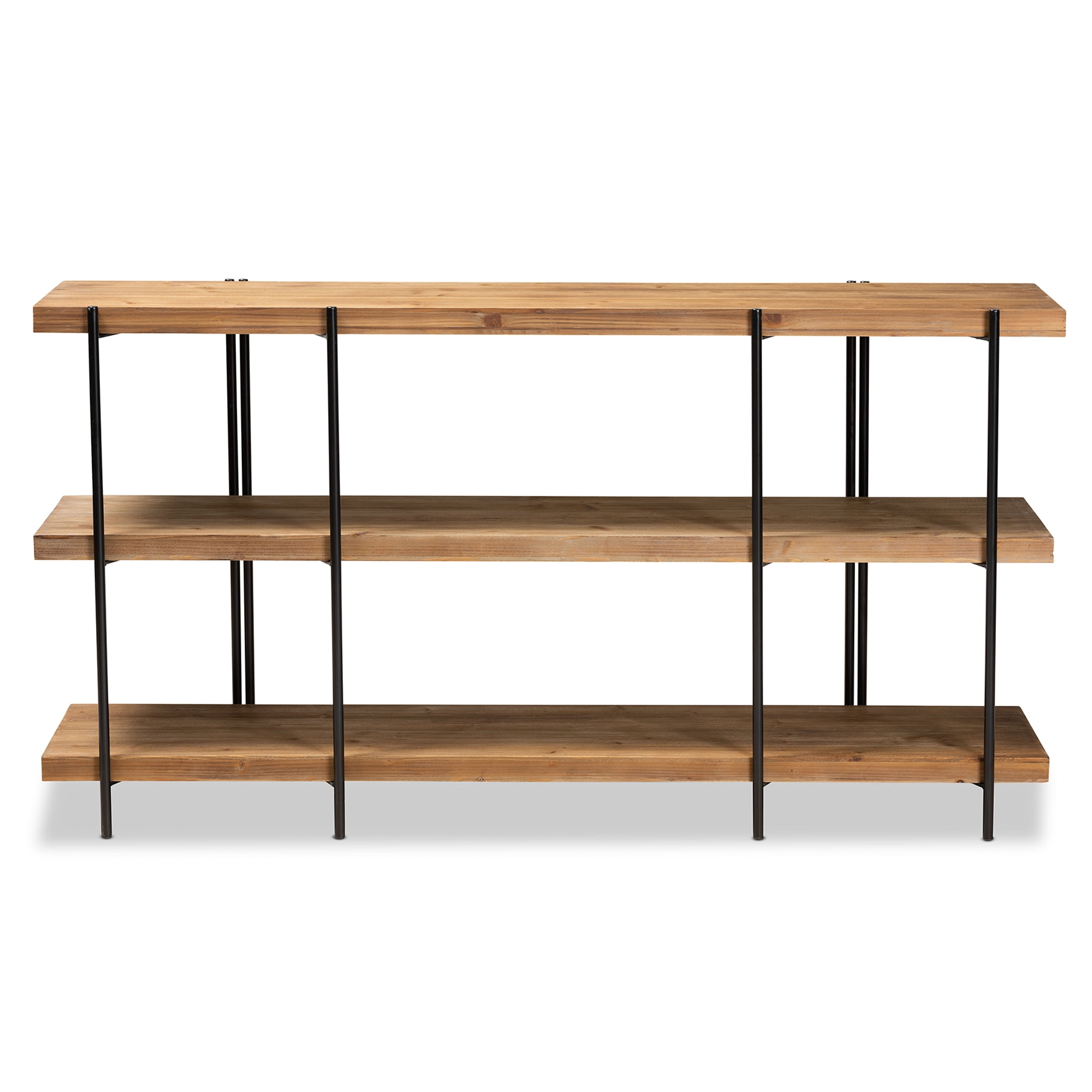 Baxton Studio Tarah Modern Metal Console Table with Shelves, Natural Brown/Black