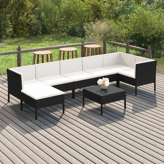 vidaXL 8 Piece Patio Lounge Set with Cushions Poly Rattan Black
