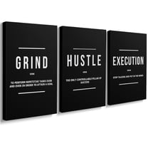 Motivational Office Decor Framed Canvas Wall Art Grind Hustle Execution Poster Inspirational Success Print Black Minimalism Modern Aesthetic Wall Decor for Bedroom Living Room Office (12x16inchx3pcs)