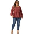 thumbnail image 3 of DARING DIVA Women's Plus Sweetheart Neck Long Sleeve Peplum Blouse 1X Burgundy, 3 of 6