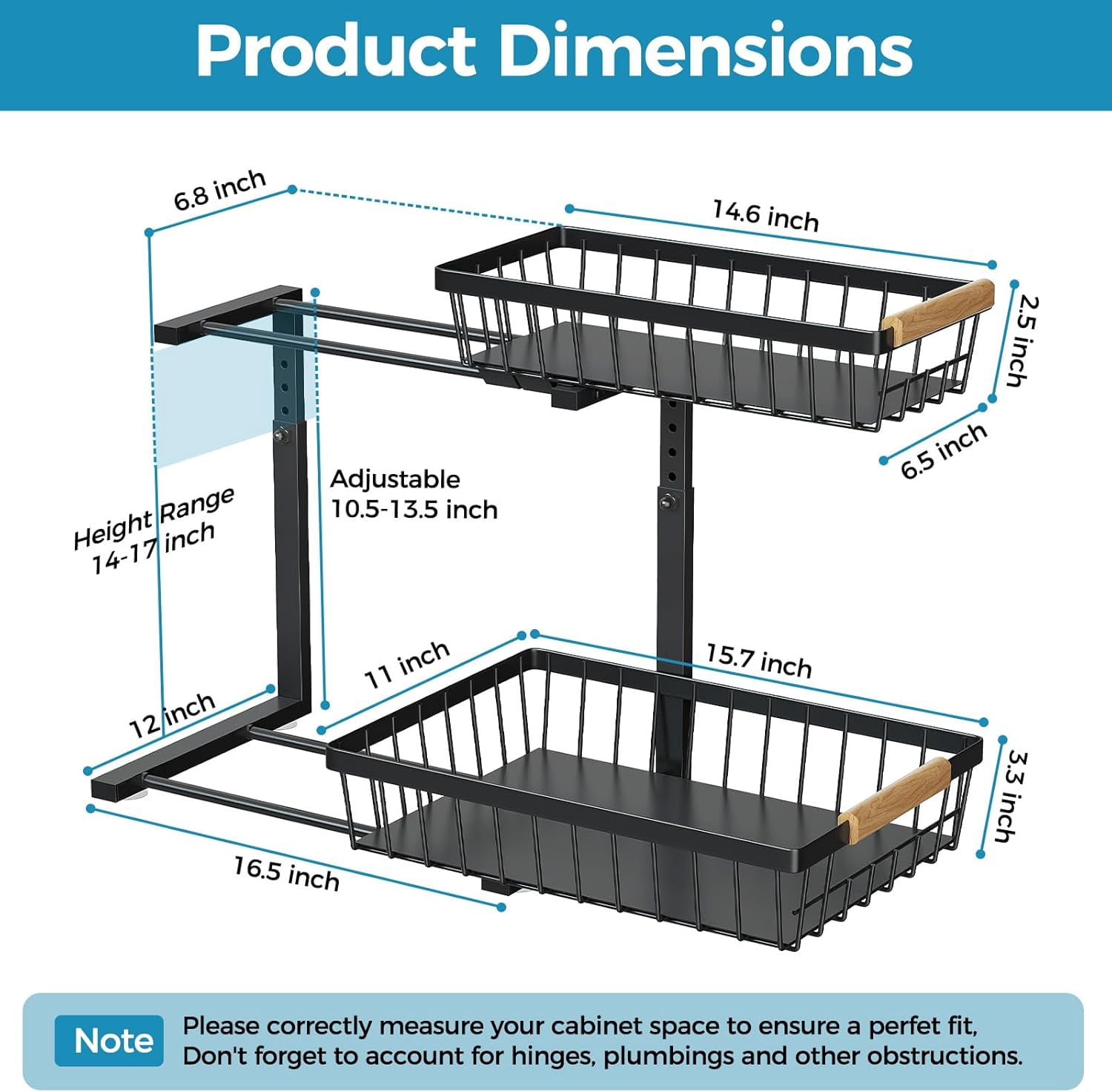 Under Sink Organizer 2 Pack, 2 Tier Pull Out Under Sink Organizers and Storage, Under Cabinet Organizer Shelf Drawers, Large Metal Adjustable Slide Out Under the Sink Organizer for Kitchen Bathroom.