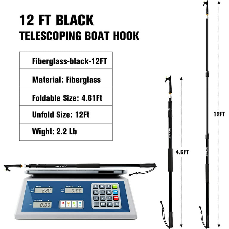 Buyplus Telescoping Boat Hook Pole - Boat Hook for Docking with Aluminum  12FT Telescoping Extension Pole, Non-Slip Handle, Standard Universal  Thread