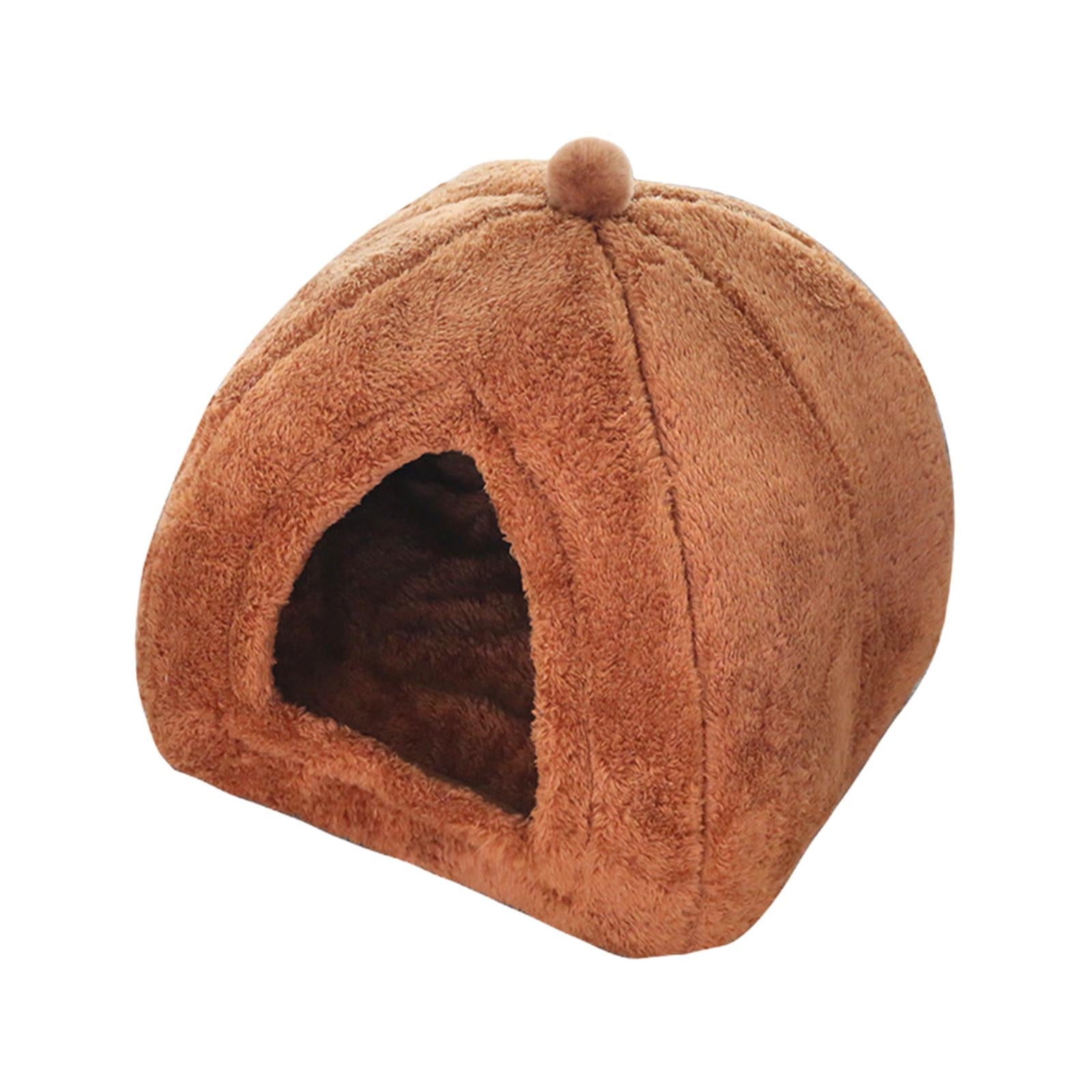 Cat Bed Comfortable Rest Calming Semi Enclosed with Nonslip Waterproof Bottom Kitten House Pet Bed for Indoor Cats Dogs Rabbits Kitten Puppy , Brown L