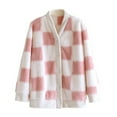 thumbnail image 2 of Women Plaid Pajama Tops Button down Long Sleeve Warm Winter Flannel Shirt Jacket Casual Color Block Sleepwear Coat New Pinky XXL, 2 of 3