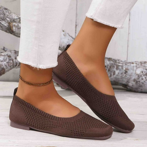 Hoshose Women's Ballet Flat Shoes FlyKnit Dressy Round Toe Slip On Shallow Mouth Breathable Shoes Plus Size