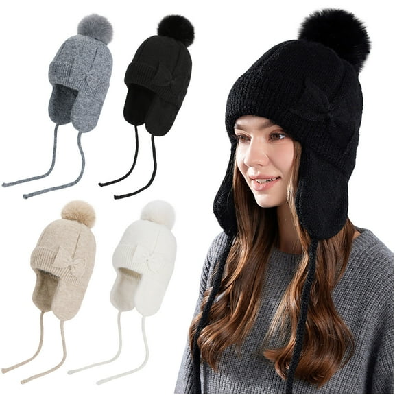Msgweeeg Warm Hats for Men Warm Hat Gifts for Women Birthday Unique Women's Winter Outdoor Warm Earmuffs Bow Knitted Wool Hat for Daily Commute