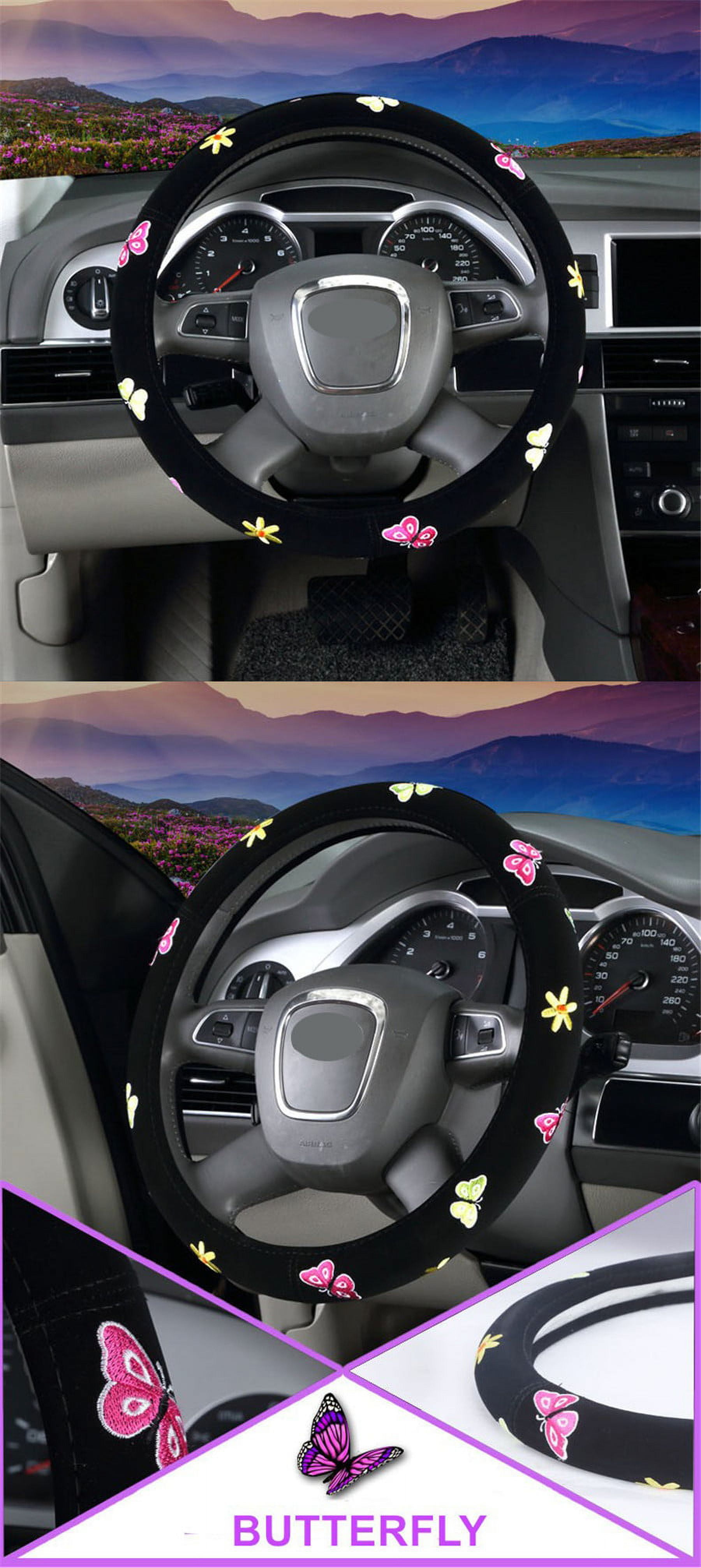 38cm Car Steering Wheel Cover Butterfly Flower Embroidery Styling