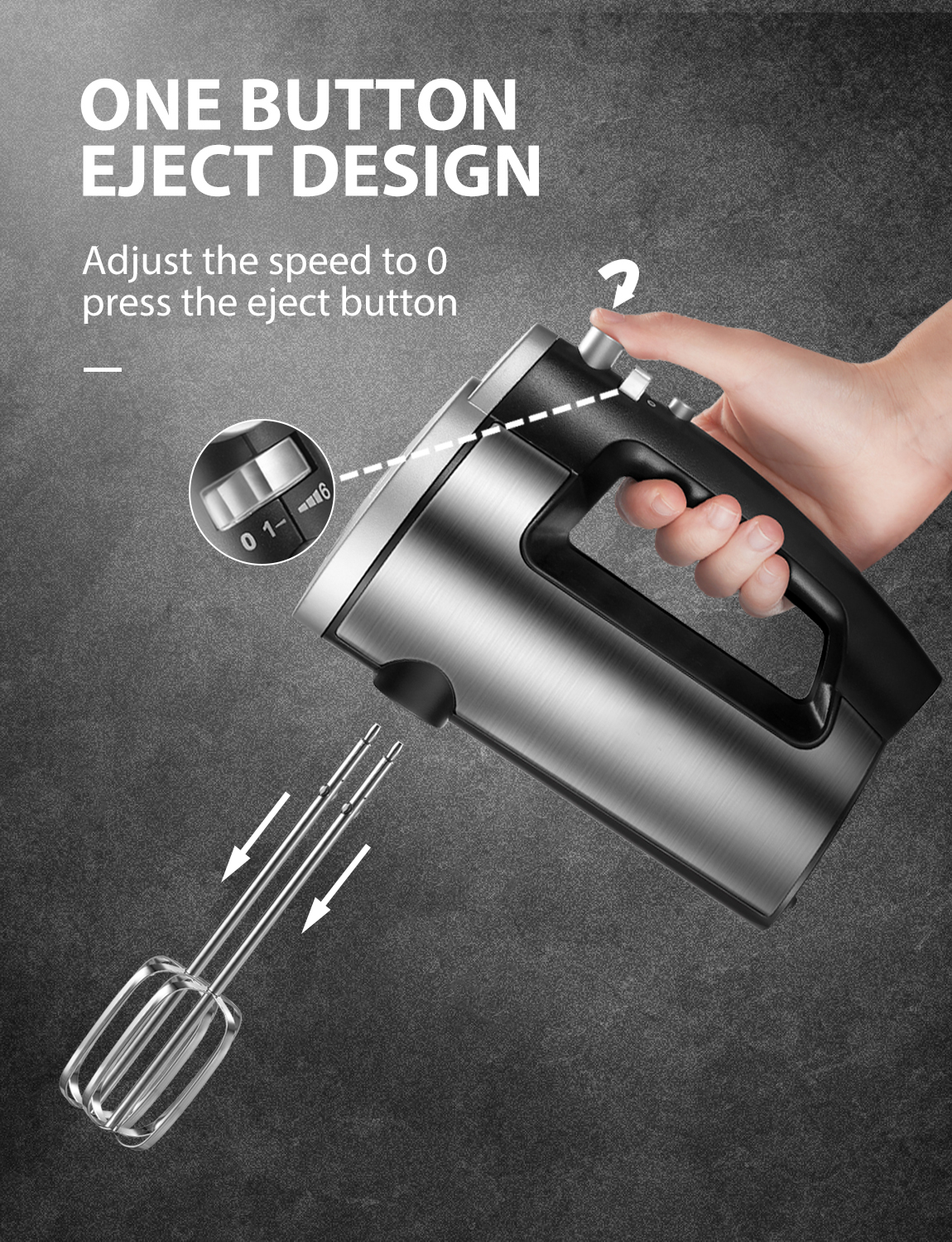 FOHERE 6-Speed Hand Mixer with Turbo Boost, Silver photo 8