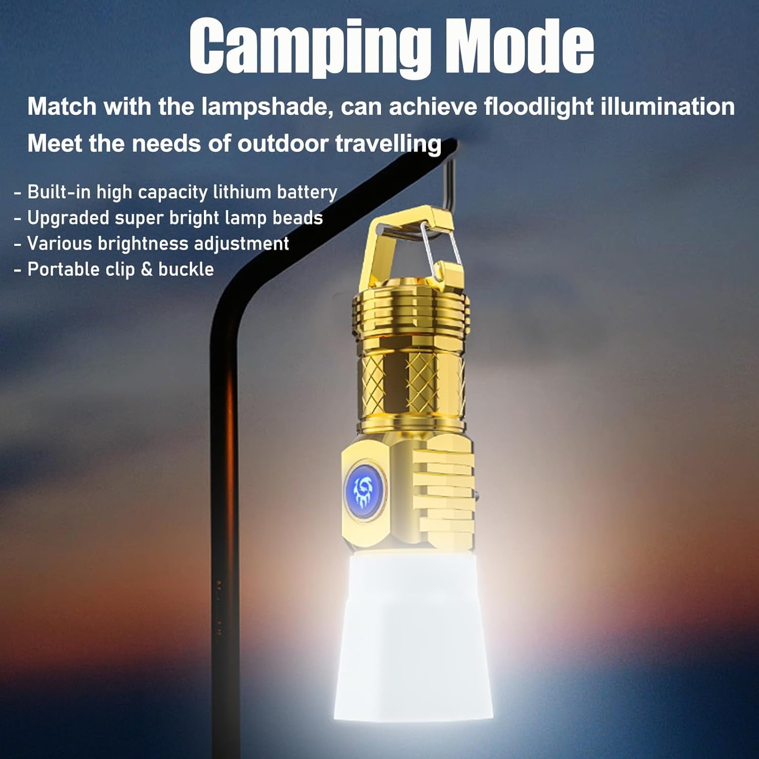 German Three-Eyed Monster Mini Flashlight Thumb Flashlight, Mini Flash Super Power Flashlight, Multi-Functional Mini Pen Clip Flashlight Light Steel High Lumen Rechargeable Waterproof (Gold)