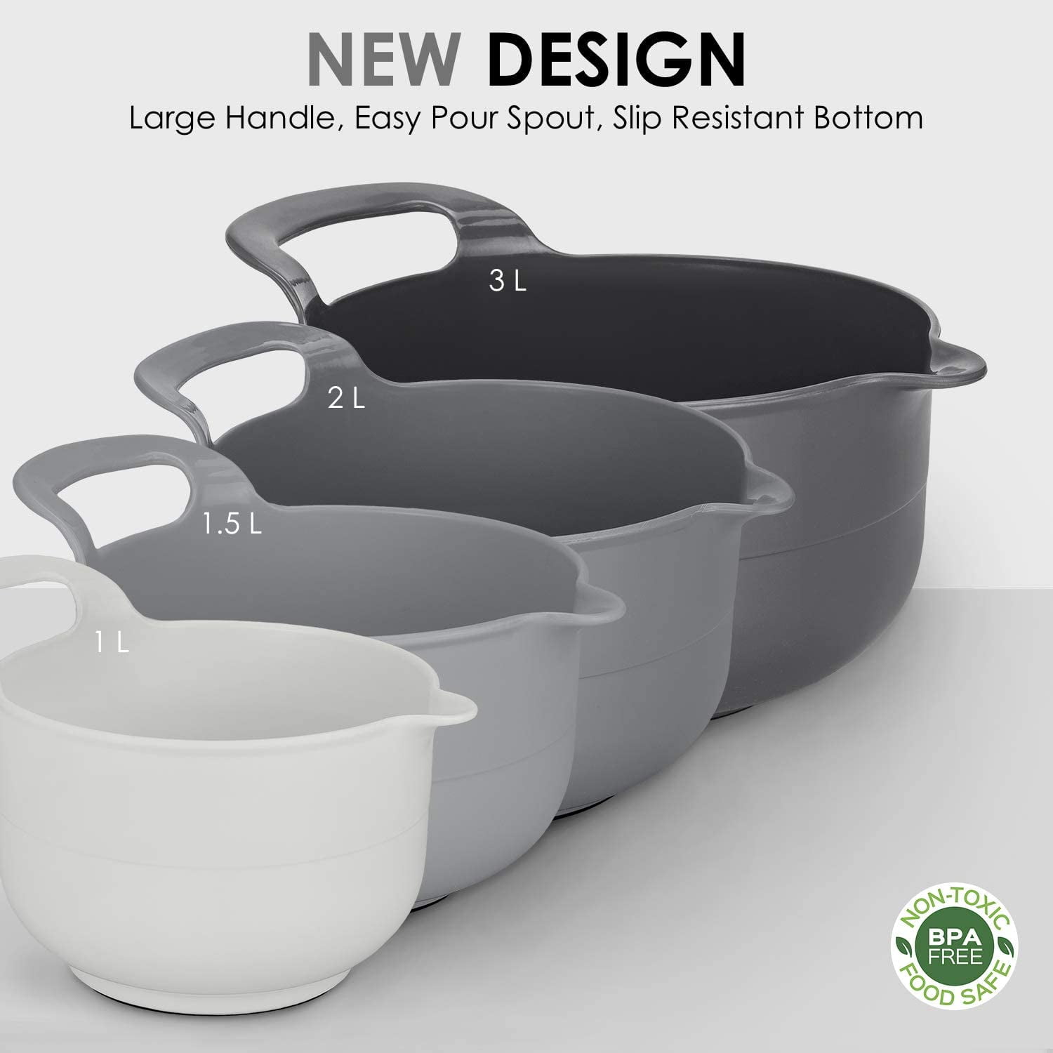 BoxedHome 8 Pack Classic Nesting Mixing Bowl Set with 4 Measuring Cups Mixing Bowls with Pour Spouts and Handles(Gray)