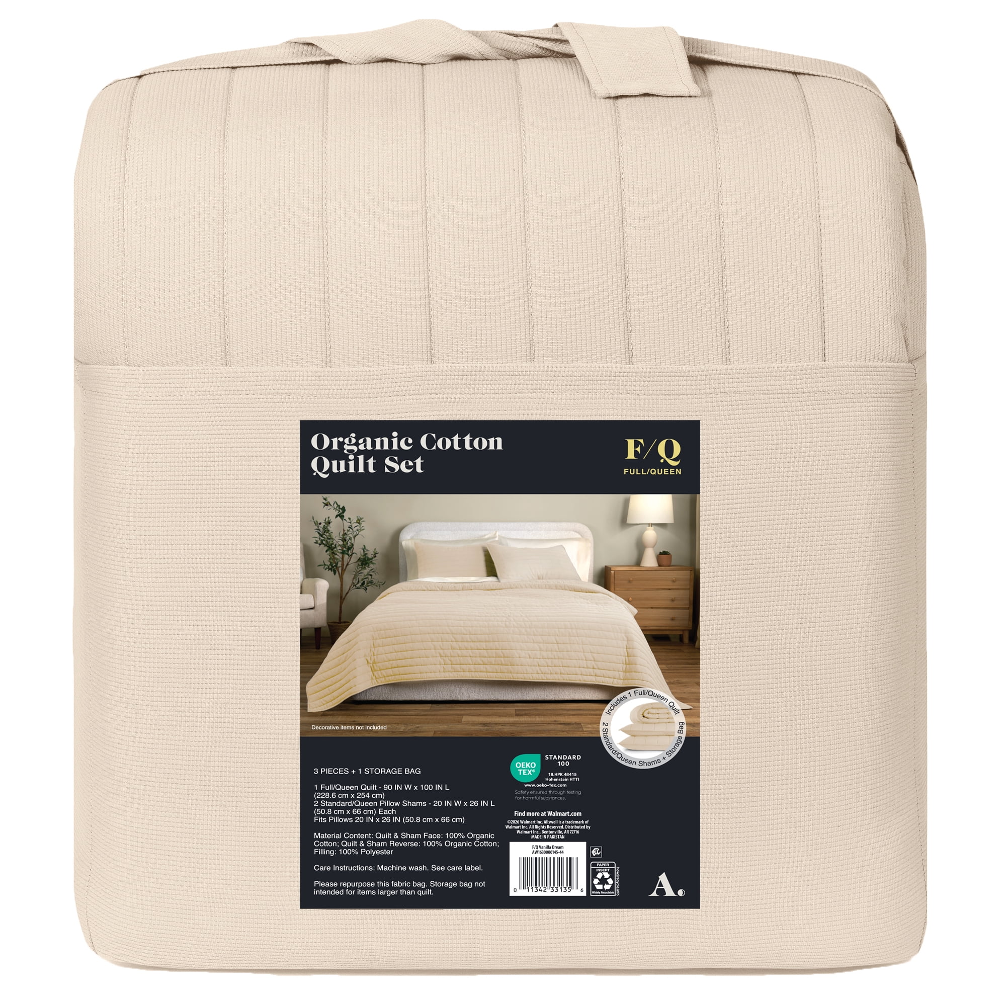 Allswell Organic Cotton 3-Piece Quilt Set, Vanilla Dream, Full/Queen