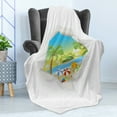 thumbnail image 4 of Beach Soft Flannel Fleece Throw Blanket, Torn Paper Effect Tropical Beach with Ocean Umbrellas Palm and Coconut Trees Print, Cozy Plush for Indoor and Outdoor Use, 50" x 70", Multicolor, by Ambesonne, 4 of 5