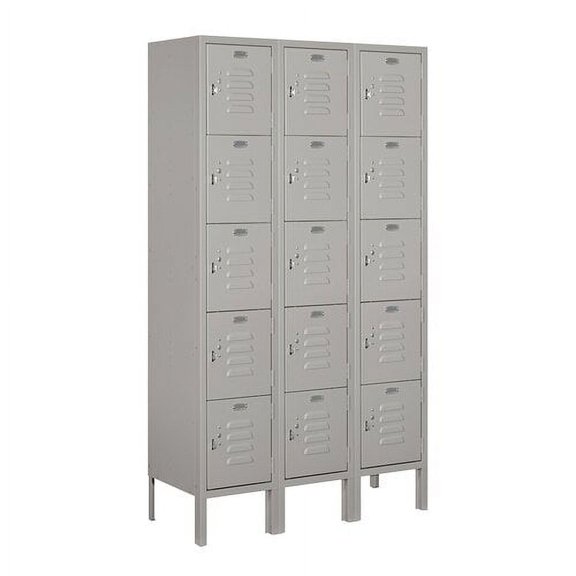 12" Wide Five Tier Box Style Standard Metal Locker - 3 Wide - 5 Feet High - 12 Inches Deep - Gray - Unassembled