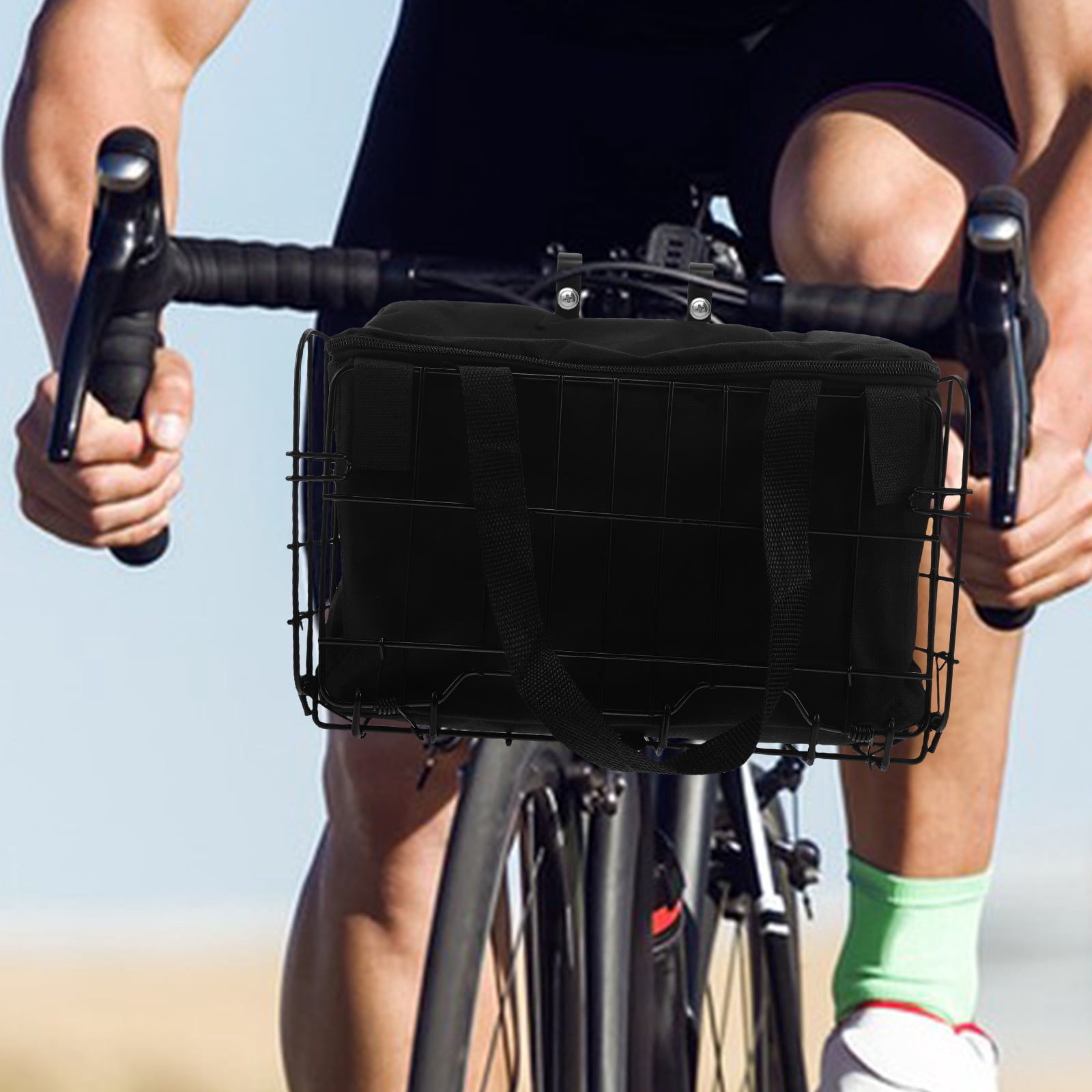 HONMEET Folding Front and Rear Bike Basket with Detachable Liner Bag - Pet Carrier and Grocery Storage Rack for Cycling