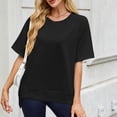 thumbnail image 6 of Hulanddfd Women's Tops Solid Crew Neck Short-Sleeve Pullover Sweatshirt Black Size S, 6 of 8