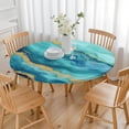 thumbnail image 3 of Teal Marble Gold Wave Pattern Round Fitted Tablecloth with Elastic Edge,Dining Table Cover Waterproof,Outdoor Round Tablecloth for Camping,Dining,Indoor and Outdoor, 3 of 7