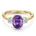 thumbnail image 3 of Gem Stone King 10K Yellow Gold Purple Amethyst and White Topaz Engagement Ring for Women | 2.26 Cttw | Oval 9X7MM | Gemstone February Birthstone | Size 7, 3 of 6