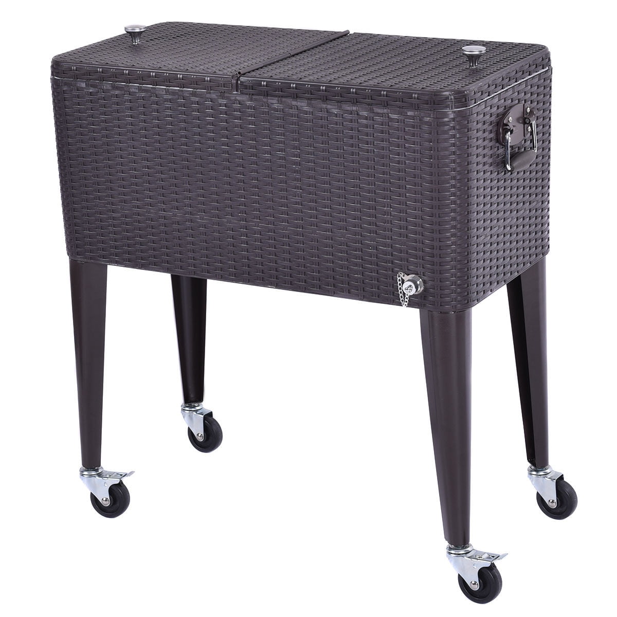 Online Gym Shop CB16949 80 quart Outdoor Rattan Party Portable Rolling Cooler Cart Ice Beer Beverage Chest