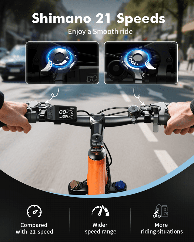 Qlife Racer 27.5 Inch Electric Bicycle for Adults, Full Suspension 21-Speed Mountain Ebike with Peak 1200W 28MPH Brushless Motor, 48V10.4Ah, (Orange) with Fender & Rear Rack