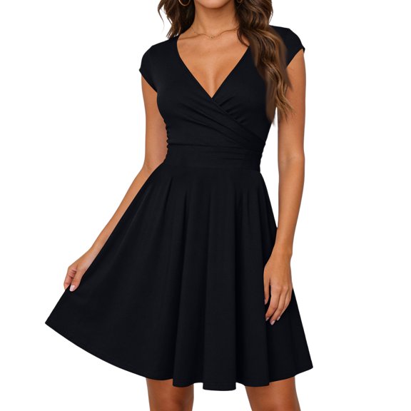 A Line Dresses for Women Short Sleeve V Neck Mini Sundress Summer Causal Loose Dress, XL