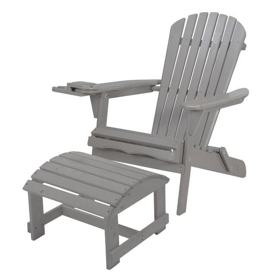 W Unlimited SW2136DG-CHOT Foldable Adirondack Chair with Cup Holder with Ottoman, Dak Gray