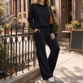 thumbnail image 2 of SUNBS 2 Piece Sets for Women Fall Outfits Lounge Sets Crew Neck High Waist Wide Leg Pants for Travel Airport Casual Clothes, 2 of 9