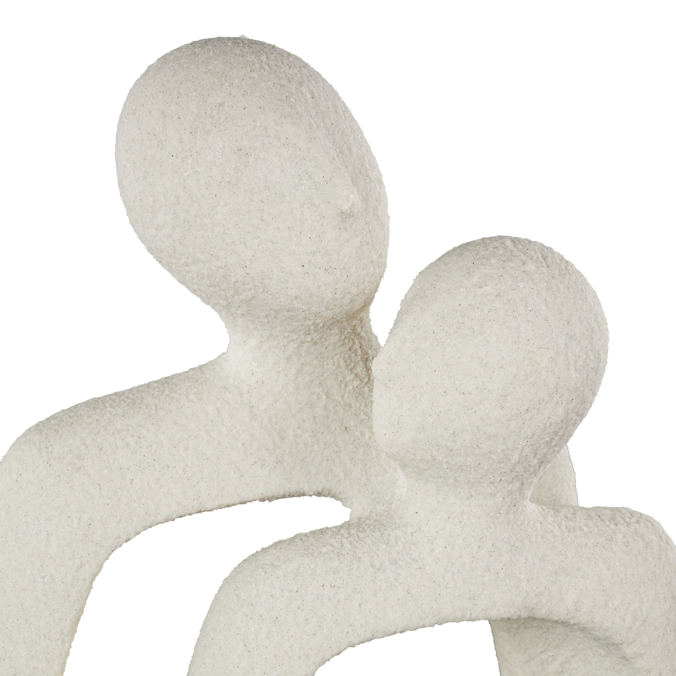 10" x 15" White Polystone Abstract Textured People Sculpture with Clear Glass Orb and Black Speckles, by DecMode