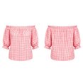 thumbnail image 5 of ClodeEU Women's Plaid Off Shoulder Blouse,Short Puff Sleeve Cropped Casual Summer Top Red-Plaid ^,Women's Plus XXL, 5 of 9