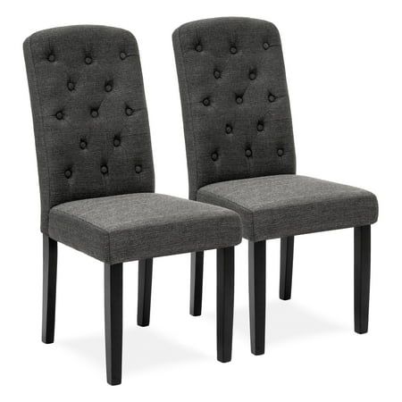 Dining Room Arm Chairs Sale Best Choice Products Fabric Parsons Dining Chairs for Home Dining and Living Room w/ Tufted Backrest, Wood Legs, Set of 2, Gray ()