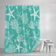 thumbnail image 4 of Teal Coastal Shower Curtain Set, Waterproof Shower Curtains for Bathroom, Nautical Beach Starfish Coral Summer Washable Fabric Cloth Bath Curtain for Bathtub Decoration with Hooks 66x72 Inches, 4 of 9