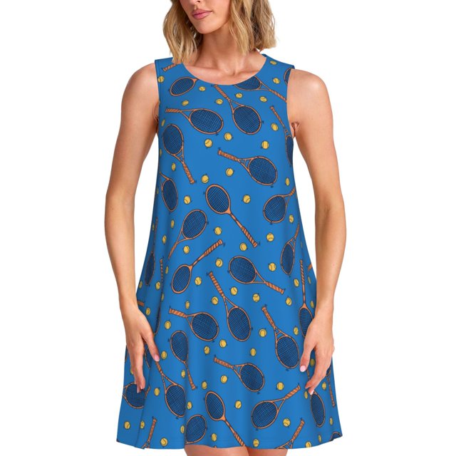 Disketp Tennis Rackets 1 para Vestido sin Mangas para Mujeres, Vestidos de Verano para Mujeres, Casual y Holgado para la Playa