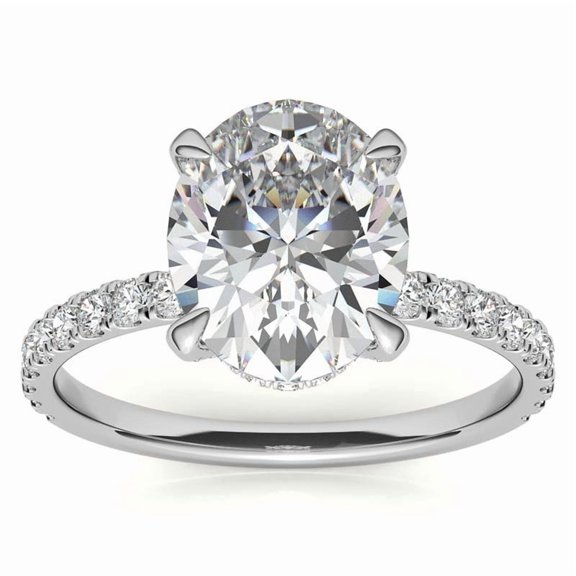 Auory Timeless Oval Cut White Gold Plated Solitaire Ring for Women