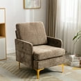 thumbnail image 1 of Accent Chair, Modern Cut Pile Thick Cushion Upholstered Single Sofa Chair Armchair with Storage Side Pocket and Golden Metal Legs, Comfy Leisure Lounge Chair for Bedroom Office, Apartment, Brown, 1 of 7